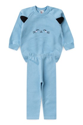Conjunto Blusa Manga Longa e Calça de Moleton com Aplique Interativo - Azul Bebê - Ame Kids