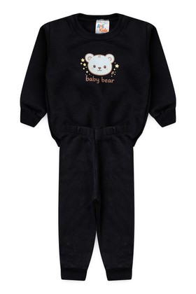 Conjunto Blusa Manga Longa e Calça de Moleton com Aplique Dtf - Preto - Ame Kids