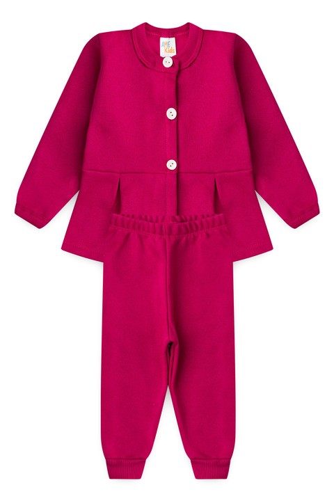 Conjunto Blusa Manga Longa e Calça de Moleton com Pregas e Botões - Pink - Ame Kids