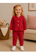 Conjunto Blusa Manga Longa e Calça de Moleton com Pregas e Botões - Vermelho - Ame Kids