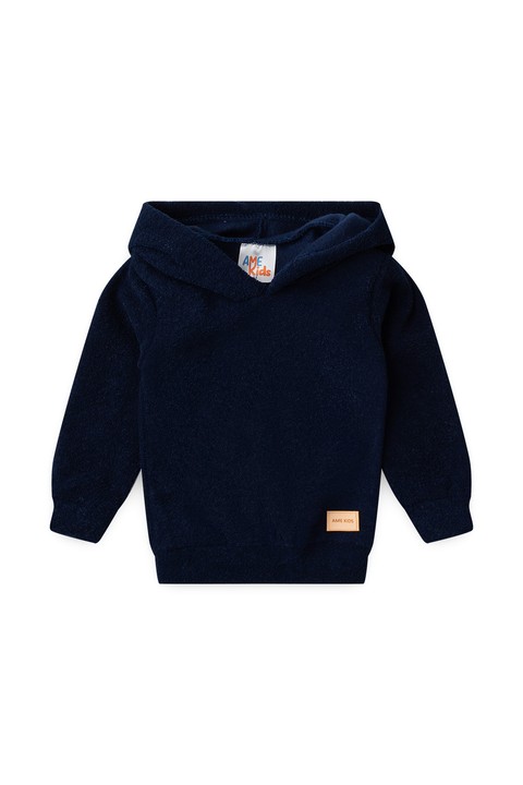Conjunto Blusa e Calça Bouclé  com Aplique e Capuz - Azul Marinho - Ame Kids