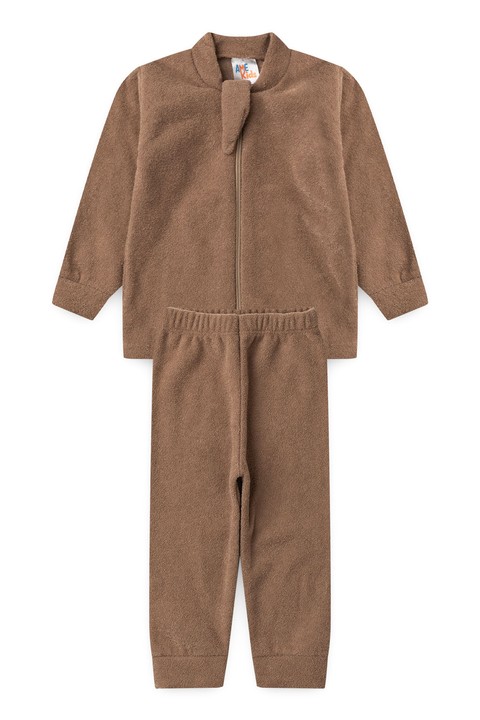 Conjunto Infantil Bebê Casaco com Zíper e Calça Bouclé - Marrom - Ame Kids