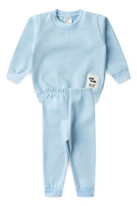 Conjunto Infantil Bebê Blusa Manga Longa e Calça Moletom - Azul Bebe - Ame Kids
