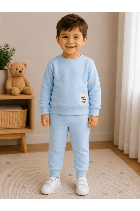 Conjunto Infantil Bebê Blusa Manga Longa e Calça Moletom - Azul Bebe - Ame Kids