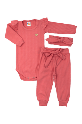 Conjunto Body Canelado Menina - Pêssego - Ame Kids