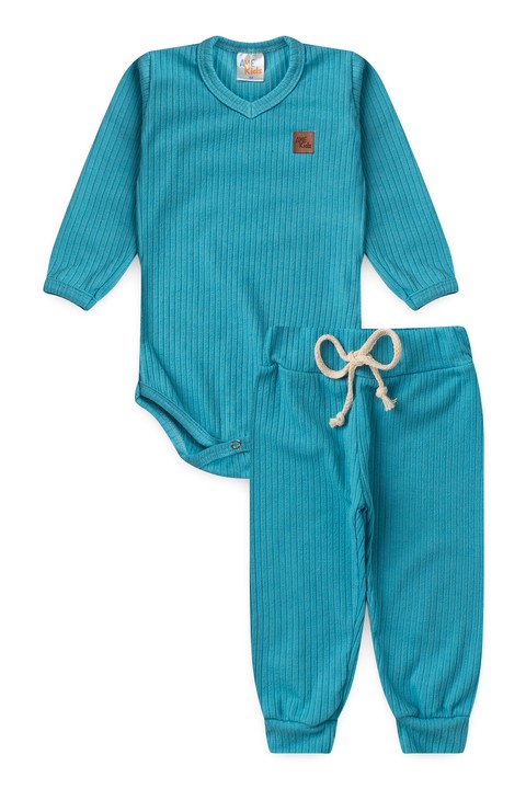 Conjunto Body Canelado Menino - Ciano - Ame Kids
