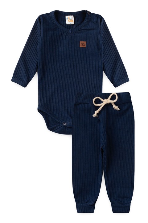 Conjunto Body Canelado Menino - Azul Marinho - Ame Kids