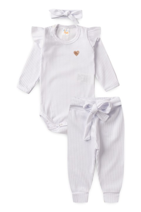 Conjunto Body Canelado Menina - Branco - Ame Kids