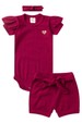 Conjunto Body Canelado Curto Menina - Bordô - Ame Kids