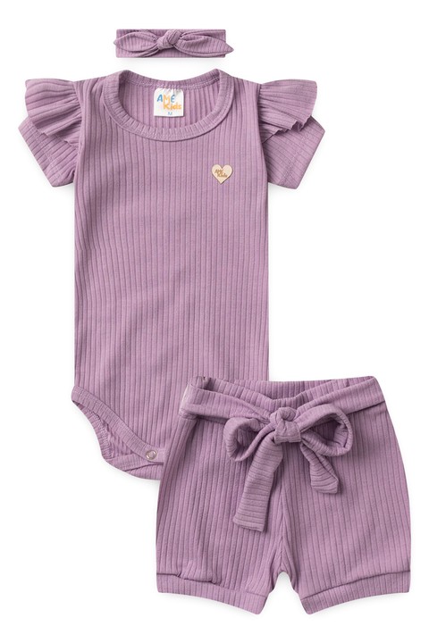 Conjunto Body Canelado Curto Menina - Lilás - Ame Kids