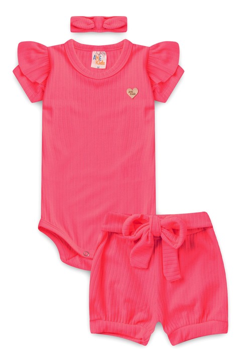 Conjunto Body Canelado Curto Menina - Pink - Ame Kids