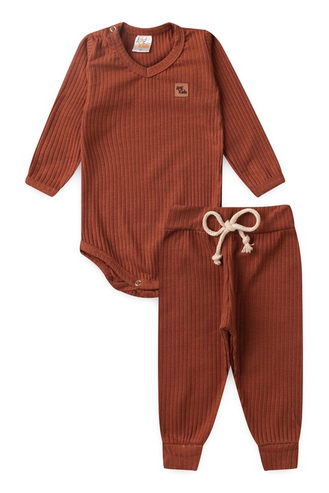Conjunto Body Canelado Menino - Terra - Ame Kids