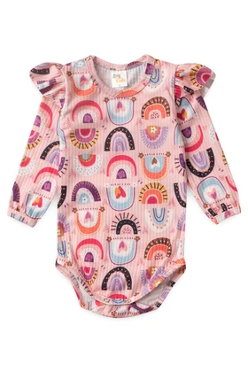 Conjunto Body Canelado Menina - Arco íris - Ame Kids