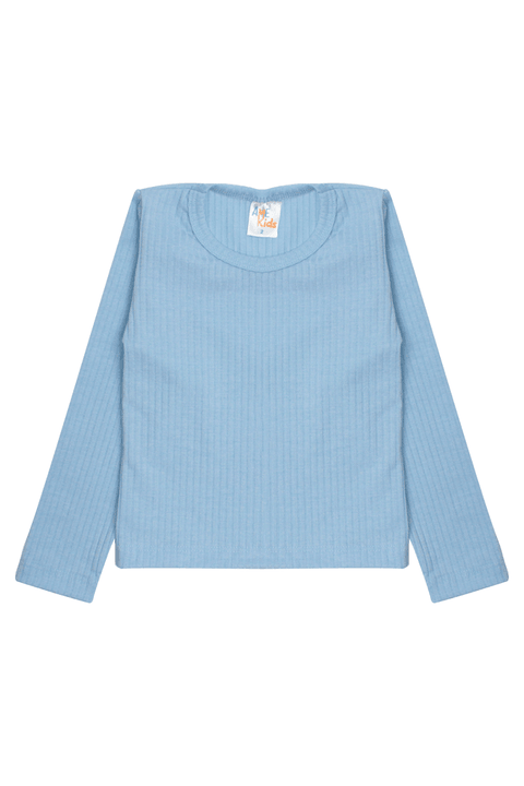 Blusa Canelada Manga Longa - Azul Bebê - Ame Kids