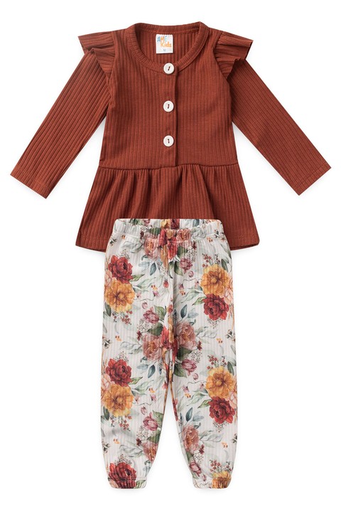 Conjunto Bata e Calça Canelado Bebê - Terra - Ame Kids