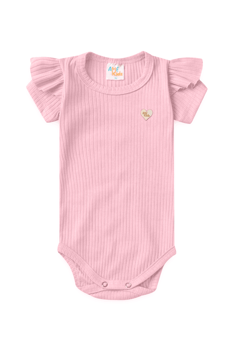 Conjunto Body Canelado Curto Menina - Rosa Bebê - Ame Kids