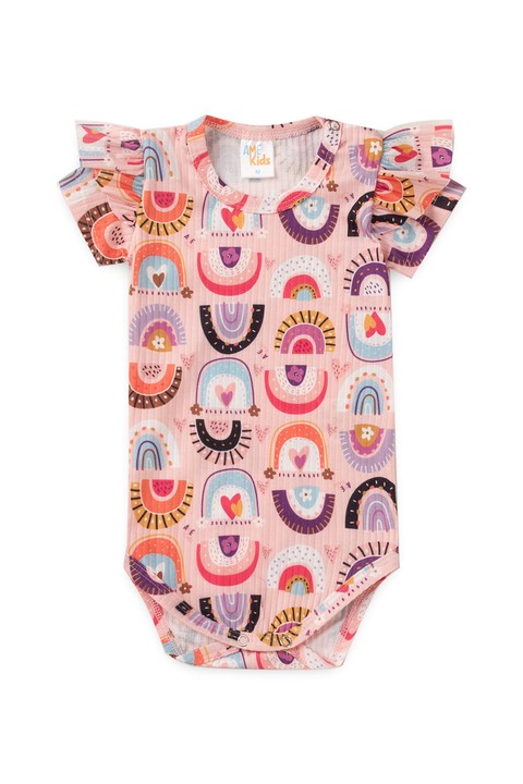 Conjunto Body Canelado Curto Menina - Arco íris - Ame Kids