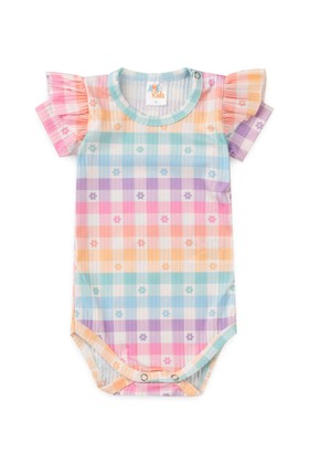 Conjunto Body Canelado Curto Menina - Xadrez Tie Dye - Ame Kids