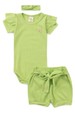 Conjunto Body Canelado Curto Menina - Verde Limão - Ame Kids