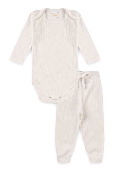 Conjunto Canelado Light Longo - Off-White - Ame Kids