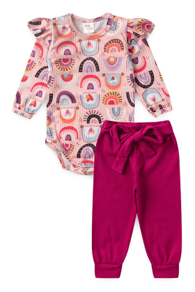 Conjunto Body Canelado Menina - Arco íris - Ame Kids