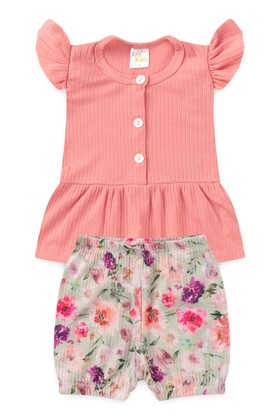 Conjunto Bata Shorts Verão Canelado Bebê - Pêssego - Ame Kids