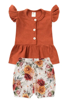 Conjunto Bata Shorts Verão Canelado Bebê - Terra - Ame Kids