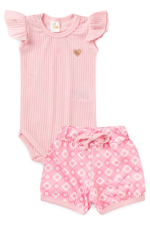 Conjunto Canelado - Xadrez Rosa - Ame Kids