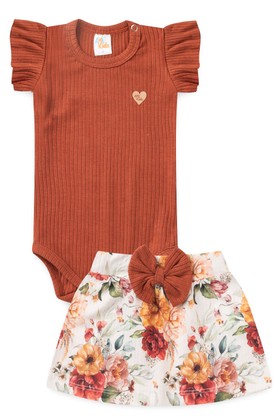 Conjunto Canelado Body e Saia Bebê - Terra - Ame Kids