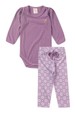 Conjunto Body e Calça Canelado - Xadrez Lilás - Ame Kids