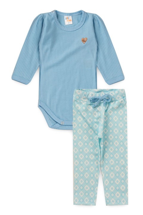Conjunto Body e Calça Canelado - Xadrez Azul - Ame Kids