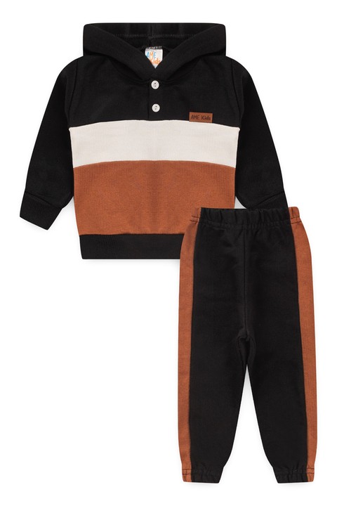 Conjunto Casaco e Calça Moletom - Tricolor Preto - Ame Kids