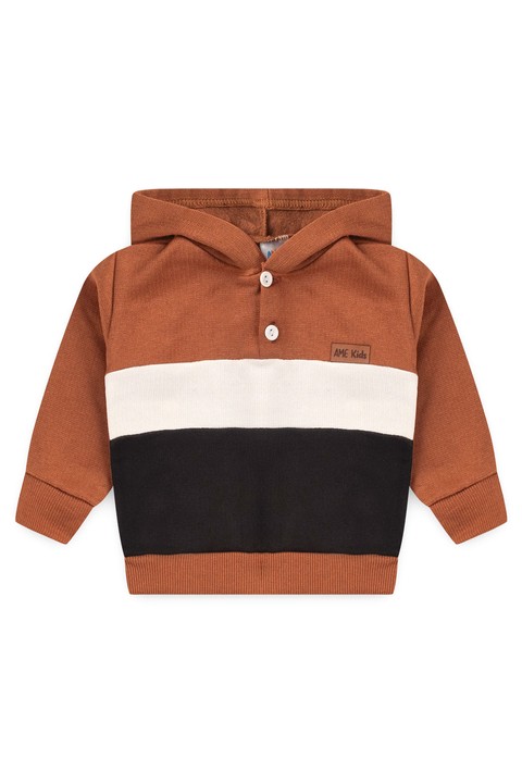 Conjunto Casaco e Calça Moletom - Tricolor Marrom - Ame Kids