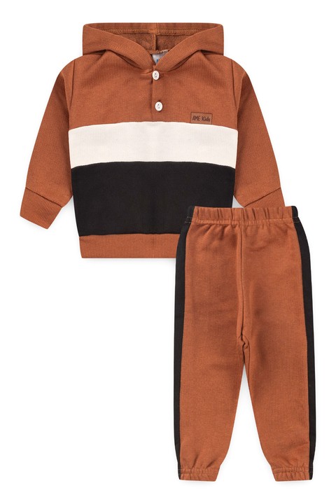 Conjunto Casaco e Calça Moletom - Tricolor Marrom - Ame Kids