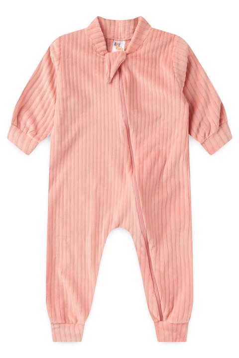 Macacão Plush Canelado Longo - Pêssego - Ame Kids
