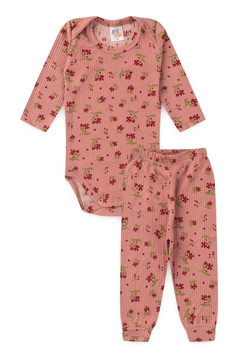 Conjunto Canelado Light Longo - Floral Pêssego - Ame Kids