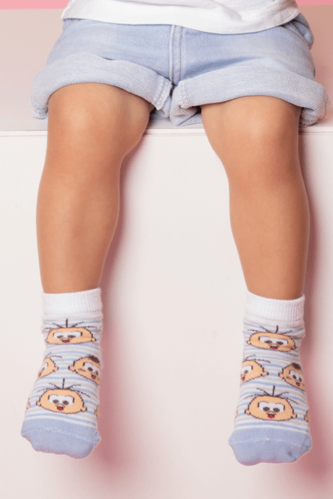 Kit 3 Pares Meia Soquete Infantil - Cia da Meia Turma da Mônica - Cebolinha e Cascão Baby