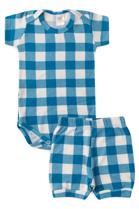 Conjunto Canelado Light Curto - Xadrez Azul - Ame Kids