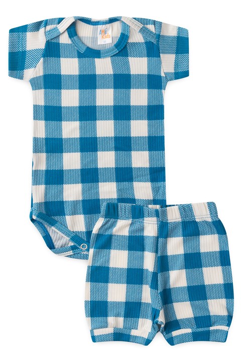 Conjunto Canelado Light Curto - Xadrez Azul - Ame Kids