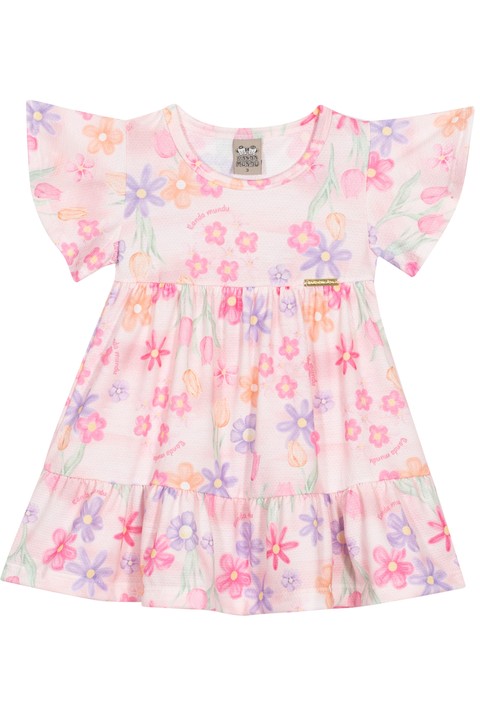 Vestido Favinho Floral - Rosa Bebê - Randa Mundu