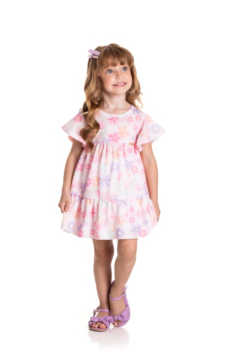Vestido Favinho Floral - Rosa Bebê - Randa Mundu