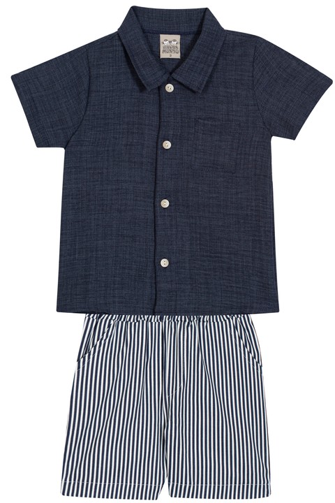 Conjunto Blusa Polo e Bermuda  - Marinho - Randa Mundu