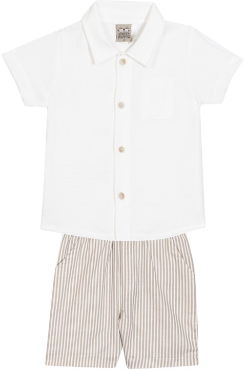 Conjunto Blusa Polo e Bermuda  - Off-White - Randa Mundu