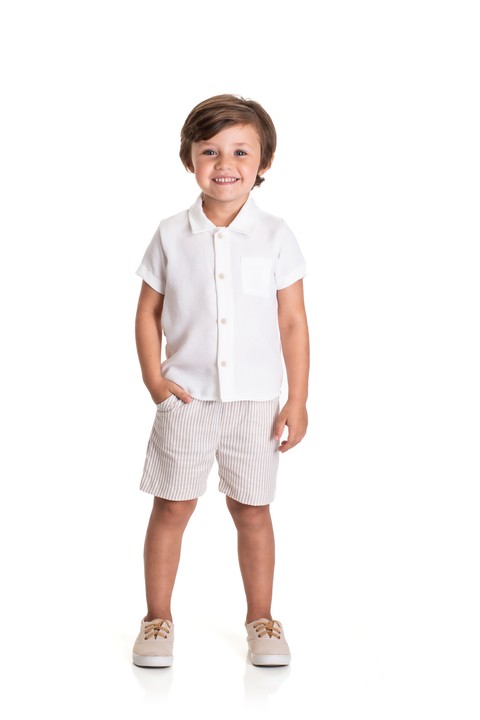 Conjunto Blusa Polo e Bermuda  - Off-White - Randa Mundu