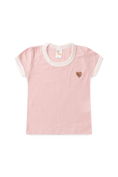 Conjunto Blusa Shorts Canelado Menina - Rosa Bebê - Ame Kids