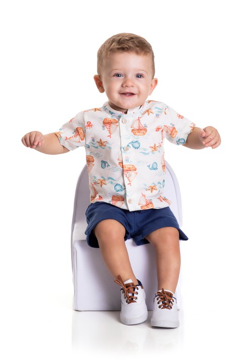 Conjunto Blusa e Bermuda - Náutica Azul - Randa Mundu