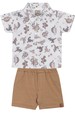 Conjunto Blusa Polo e Bermuda - Dinossauro Avelã - Randa Mundu