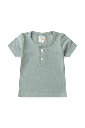 Conjunto Blusa com Botões e Shorts Canelado Menina - Verde Jade - Ame Kids