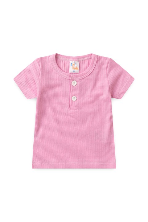 Conjunto Blusa com Botões e Shorts Canelado Menina - Rosa Bebê - Ame Kids
