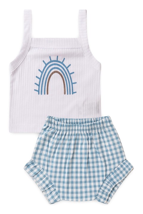 Conjunto Alcinha Canelado Curto Menina - Arco Iris Azul - Ame Kids